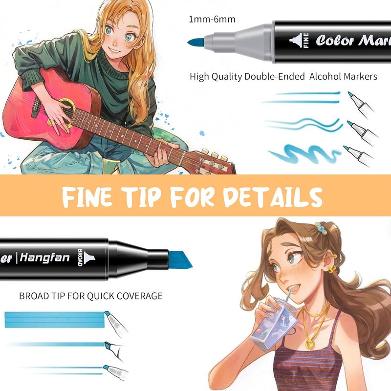 HandFan 24 Colors Alcohol Markers, Dual Tip Art Markers, Perfect for Beginner, Drawing, Sketching, Illustration - Image 3